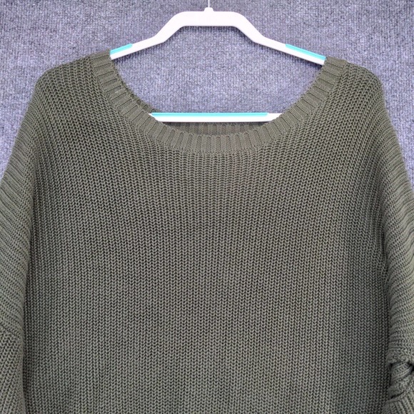Torrid Women's Knit Sweater Green Plus Size 3 Ribbed Trim Cotton Blend - Picture 3 of 13